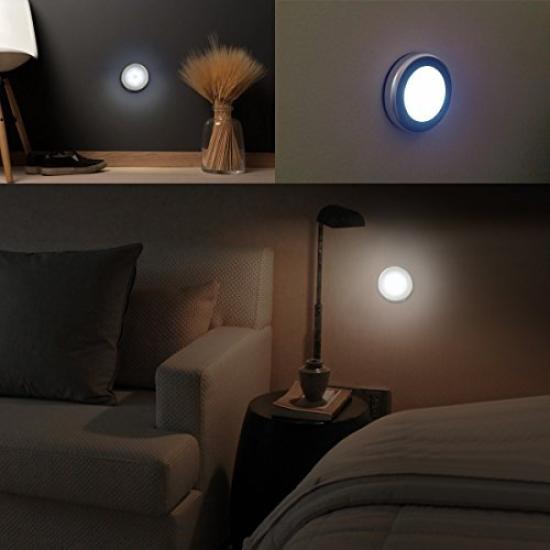 AMIR Motion Sensor Light, LED Night Light with 3M Tape and Magnet, Indoor Use, Wireless, Compact (Silver)