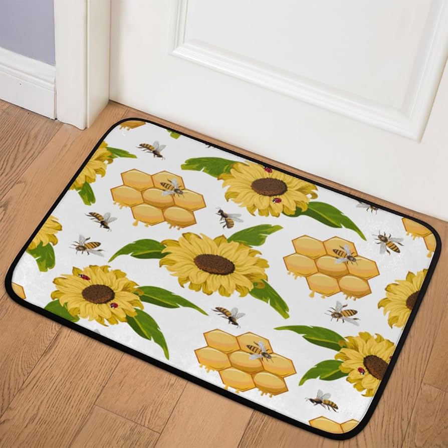 Funny Bee Flowers Carpet Cartoon Animal Area Rug Living Room Girls Bedroom Bedside Dorm Soft Floor Mat Home Entrance Door Mat