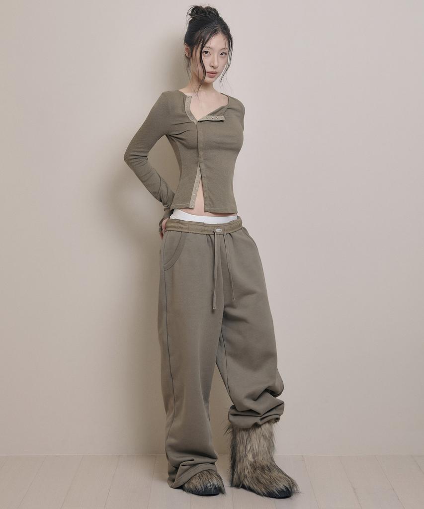 AWOSWEIB Open Snap Slim Longsleeve - Khaki Brown
