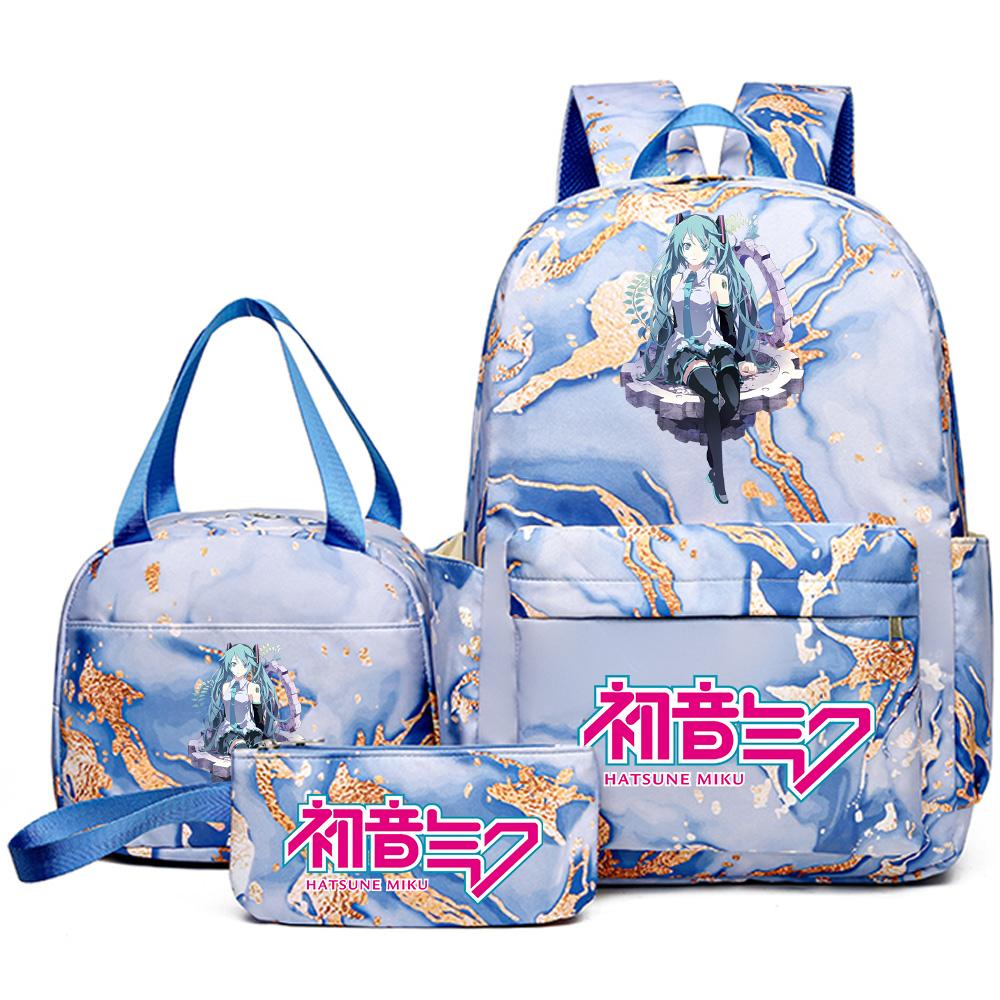 3Pcs/set Anime Hatsune Miku Printed Backpack Handbag Pencil Case for Teenager Student Bookbag Schoolbag Women Large Capacity Waterproof Travel Bag