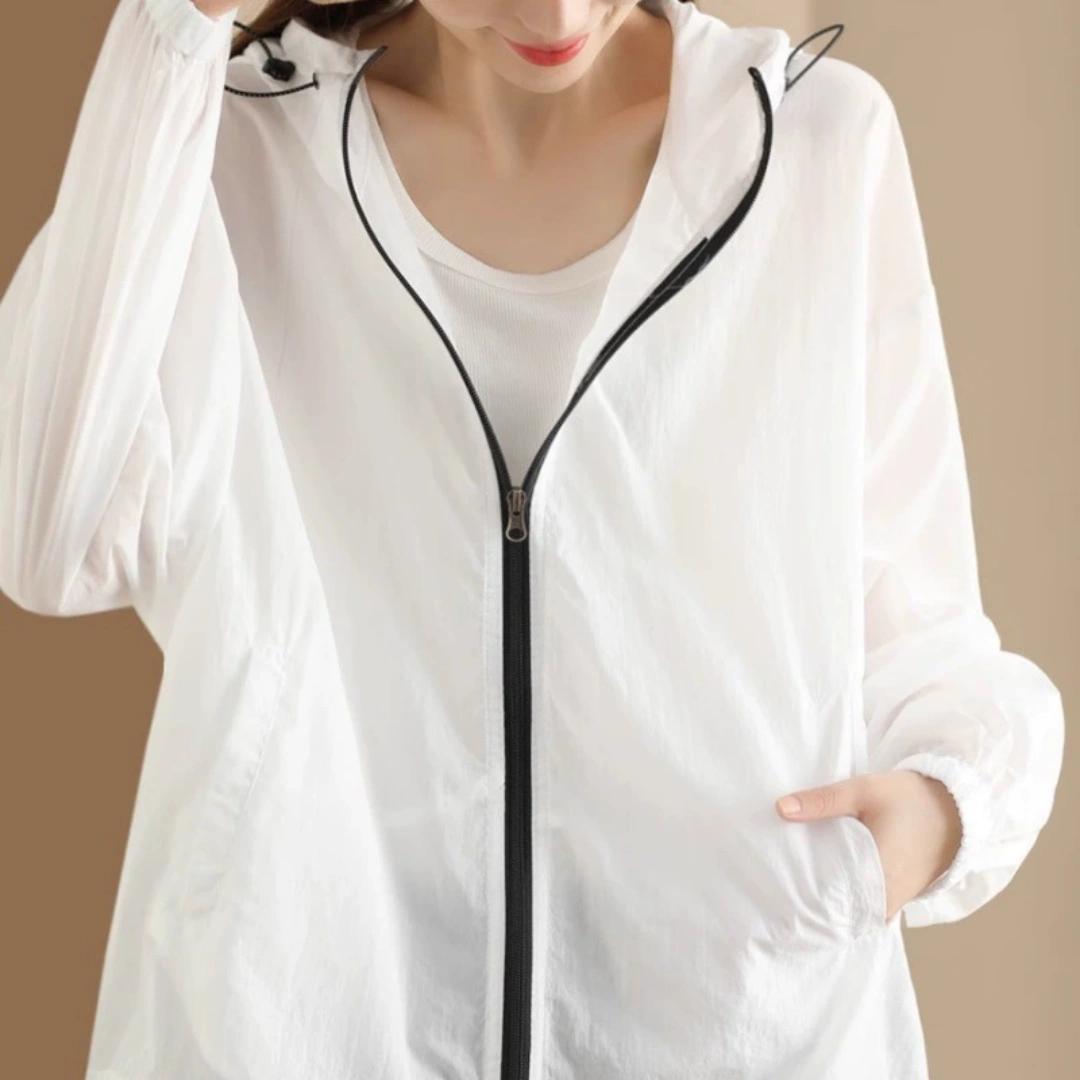 Women s Fashion Hooded Breathable Sunscreen Jacket Fashion Zipper Drawstring Thin Cardigan Long-sleeved Top XXL