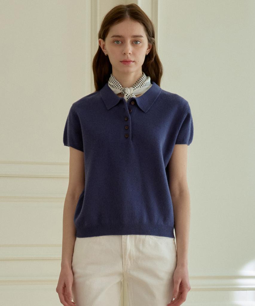 Hillioteu Heal Collar Button Half Knit_Navy