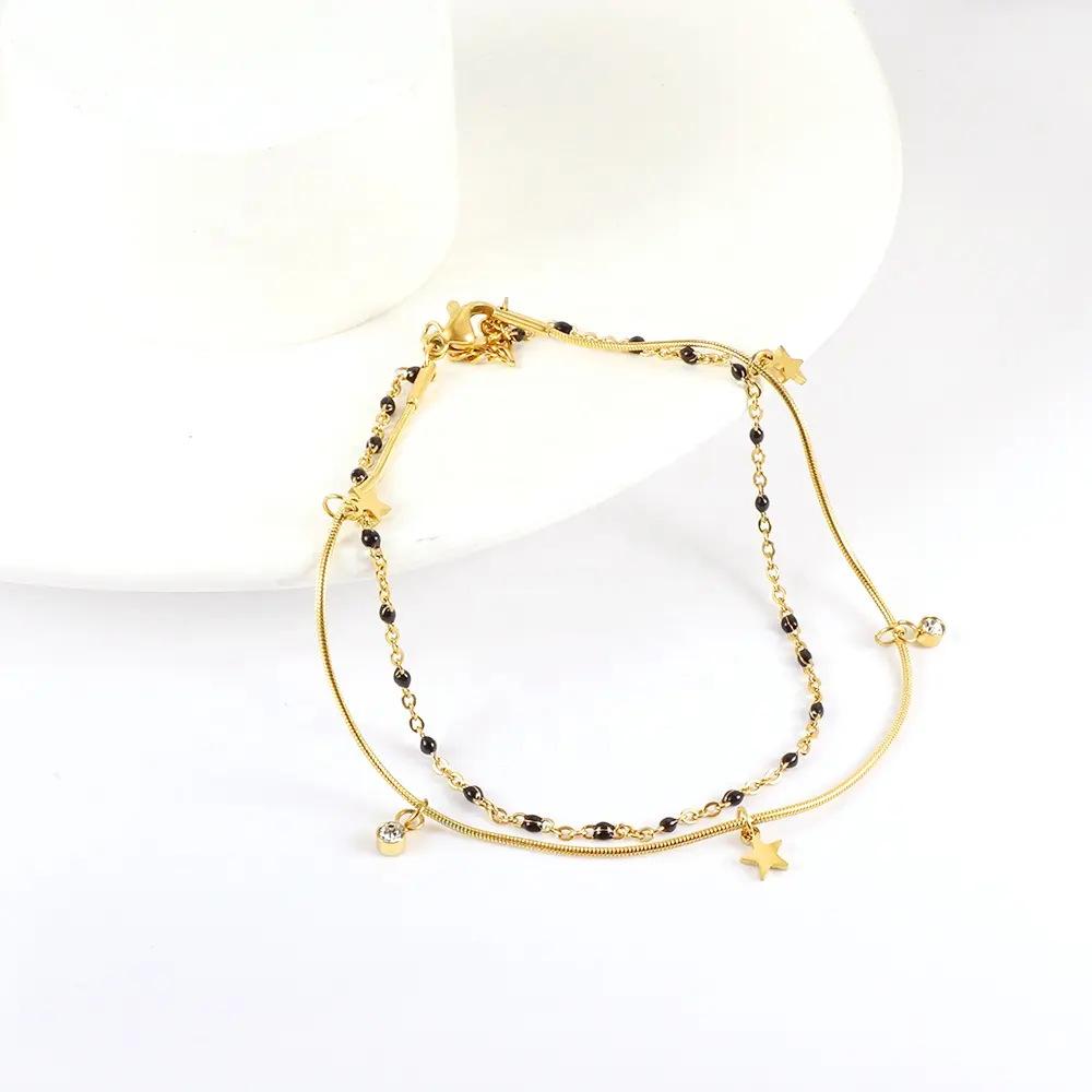 Double Layer Gold Ankle Bracelet Fashionable And Versatile Women's Foot Jewelry Unique Design Delicate Ankle Chain