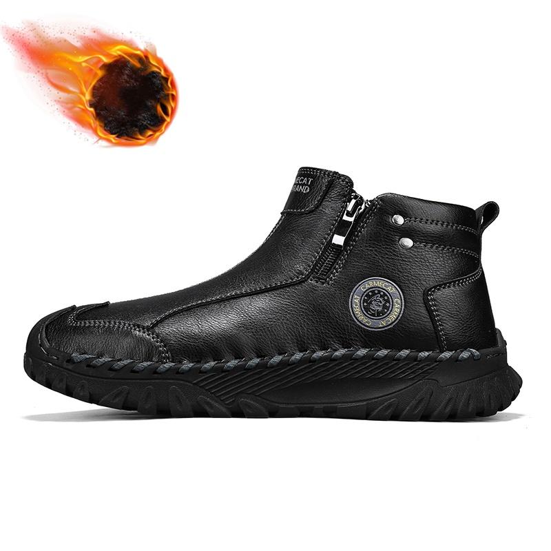 Fashion Natural Cow Leather Men Boots Handmade Retro Genuine Leather Winter Shoes Anti-slip Wear-resistant Comfortable Soft-soled Outdoo
