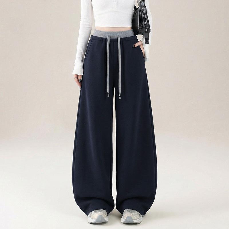 

Women s Spring 2026 High Waist Slimming Color Block Patchwork Sweatpants with Narrow and Wide Leg Options Double Extra Large