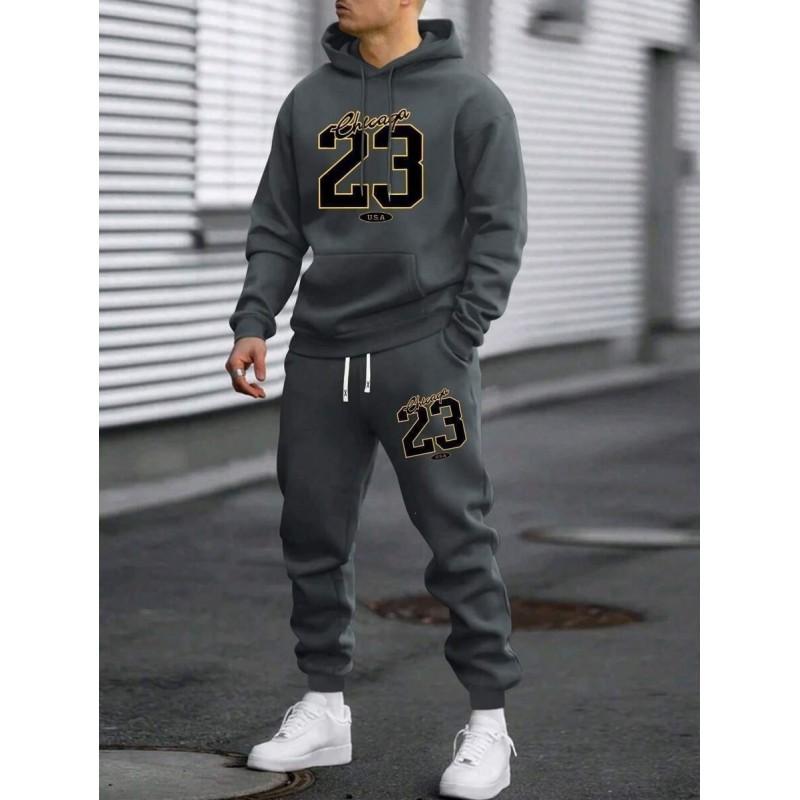 Mens Oversized Hooded Sweatshirt Set With Graphic Print Loose Fit Winter Casual Tracksuit