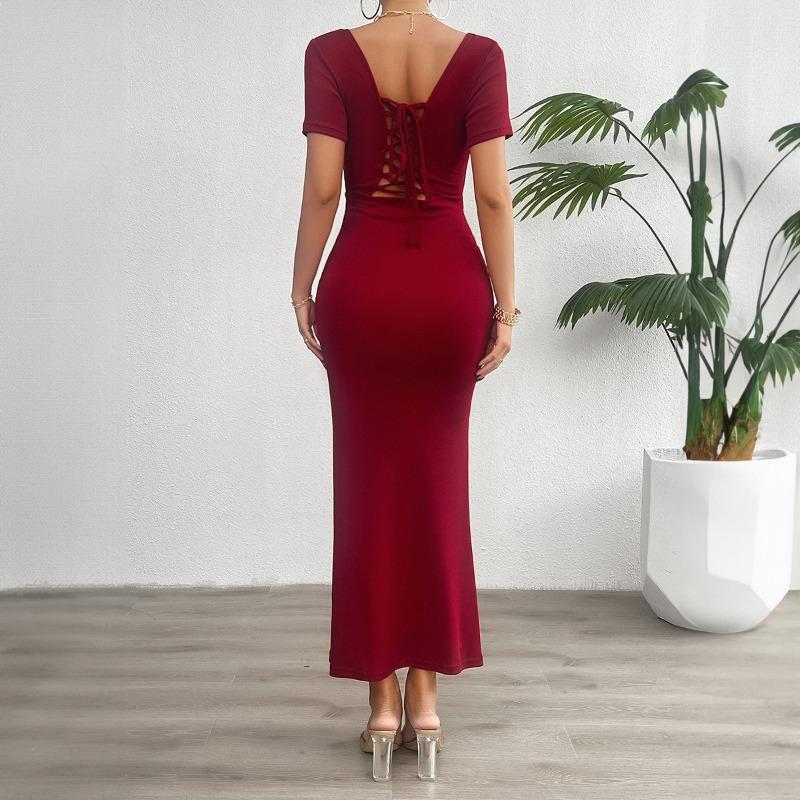 Women's Summer Solid Color Slim Short-sleeved Dress
