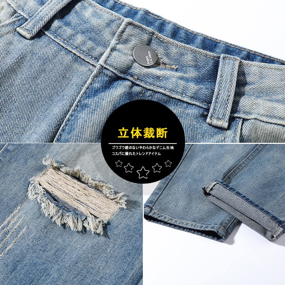 TIDEWORD Denim Distressed Baggy Loose Plus Sizes Light 2 Colors Pants, Jeans, Wide-leg Pants, Pants, Fit, 28-42, Spring, Summer, Autumn, Winter, Blue,