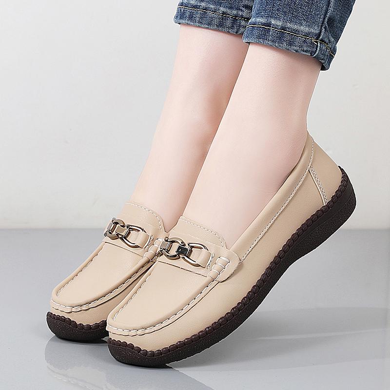 Women Simple Red Loafers Leather Driving Moccasins Comfort Flats Black Casual Slip on Plus Size Black Shoes