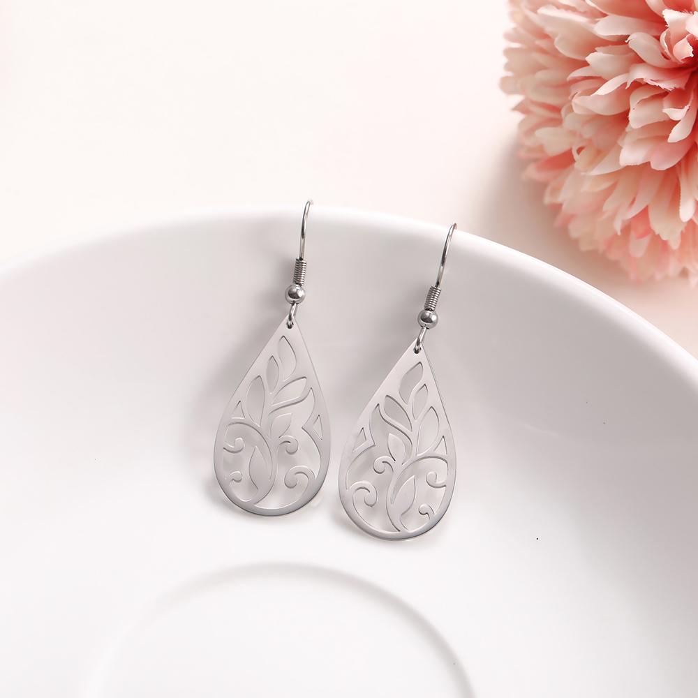 Vintage Hohl Damen Blume Ohrringe Schmuck Edelstahl Wassertropfenform Geometrisch Ohrring