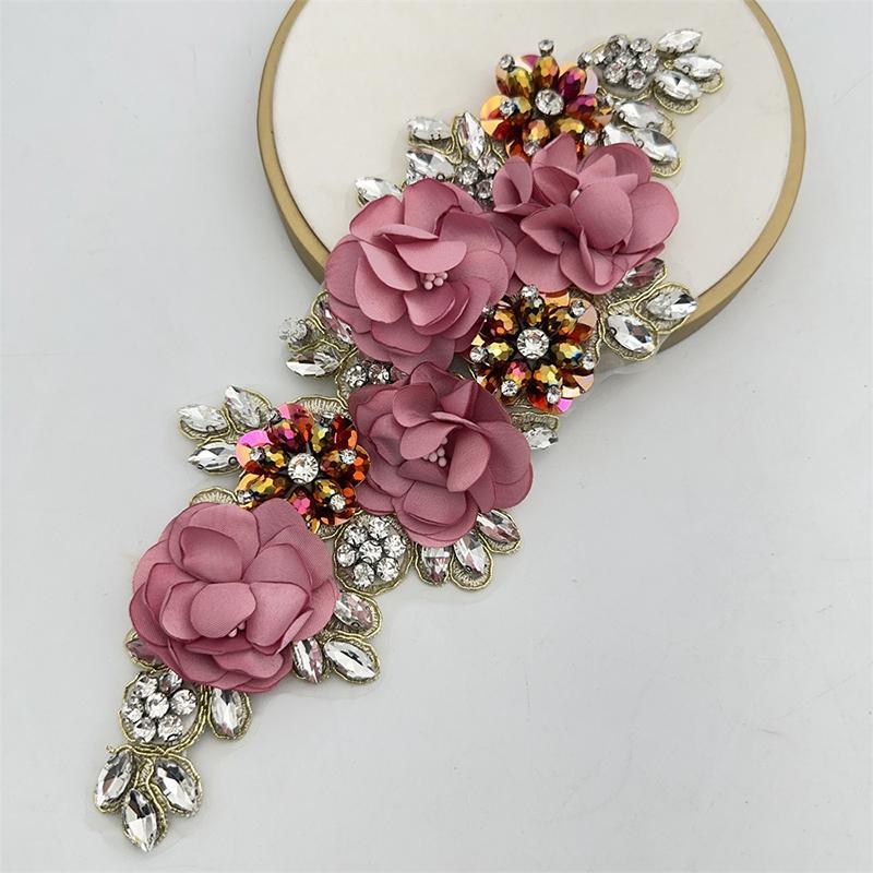 3D Flowers Rhinestone Beaded Handmade Applique for Clothes Sequins Patch Wedding Dress Sew on Handcraft Creativity Material