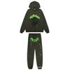 Mens Casual Hoodie Pants Set Thin Fit Spider Web Print Streetwear