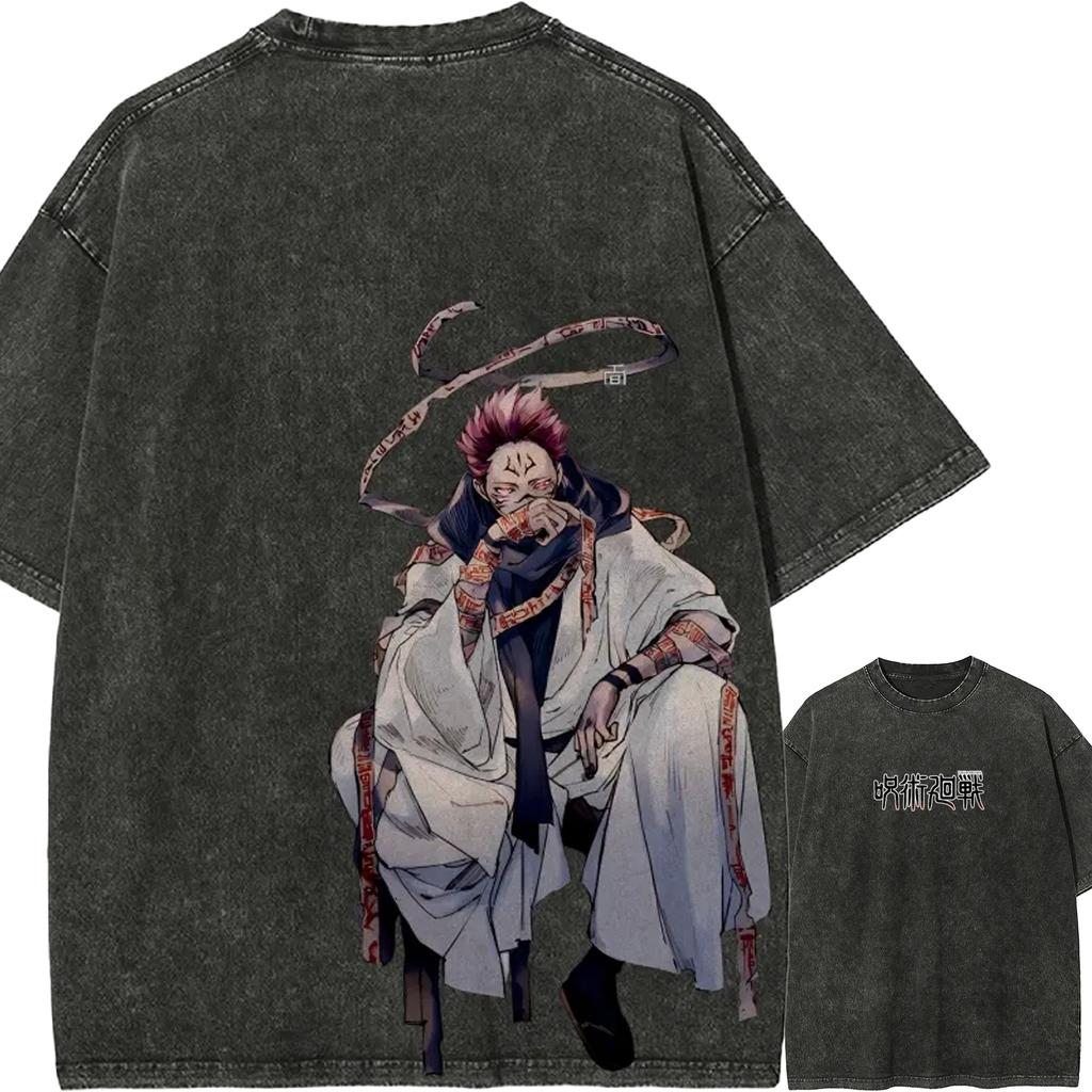 Ryomen Sukuna Curse T-shirt Jujutsu Kaisen 0 Tee Vintage Washed Oversized Retro Anime Harajuku Streetwear Graphic Manga Clothes