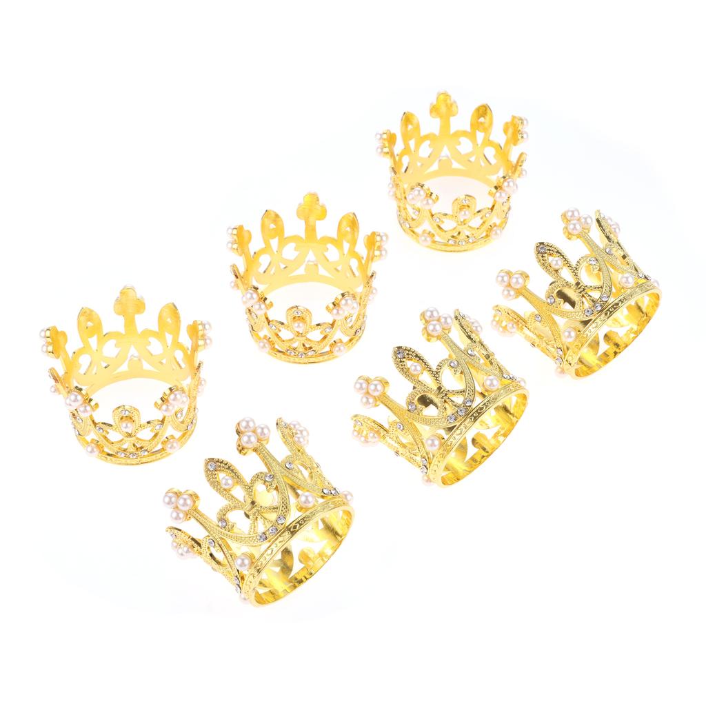 6pcs Gold/Silver Crown Napkin Rings 5.8cm/2.3" Embellished Pearl Rhinestones Decor Table Cloth Holder Buckle Wedding Party Feast