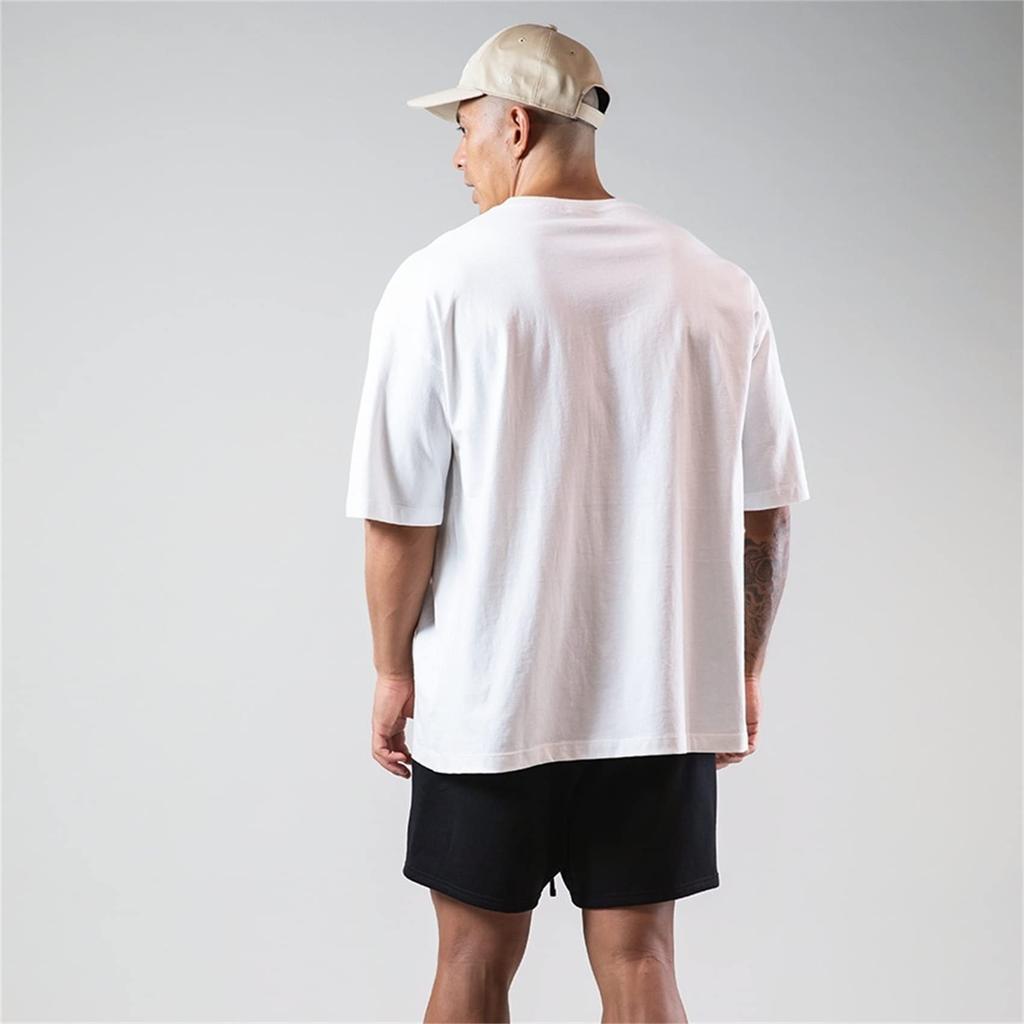 OROLN Gym Short Solid for Strength Training and Strength Training T-Shirt, Men's, Oversized, Sleeve, Stretch, Breathable, Sweat-Wicking, Color, (White