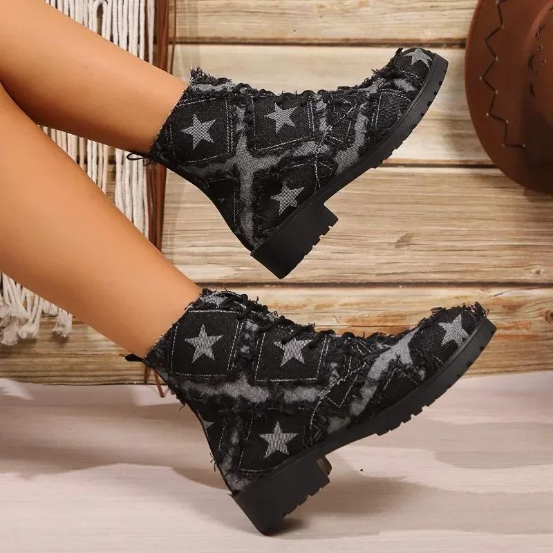 Lerret Plattform Ankelstøvletter Kvinner Sportssko Nye Designer Snøresko Trend Merke Koselige Gåpumps Motorsykkelstøvletter