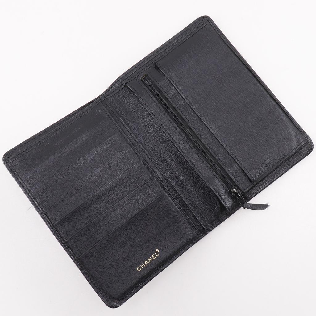 Chanel COCO Mark Bi-Fold Wallet Black Calfskin Women Used