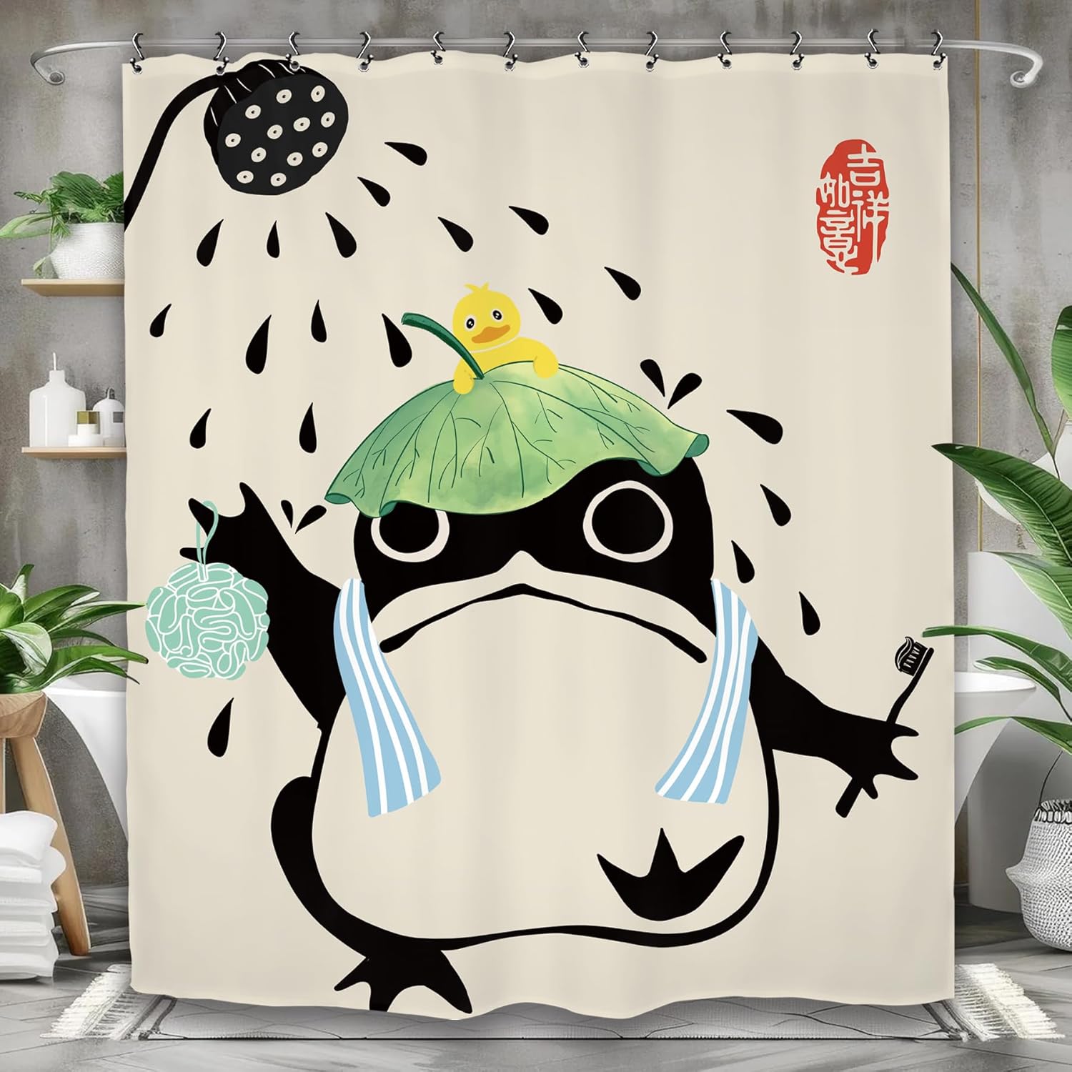

Yookeb Funny Frog Bathroom Shower Curtain Animal Hilarious Asian Style Traditional Japanese Cute Kids Polyester Fabric W60H190(CM)-1 Pcs