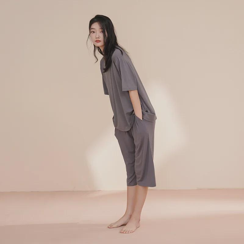 Women's Summer Short-Sleeve Modal Cotton Pajama Set with Chest Pad