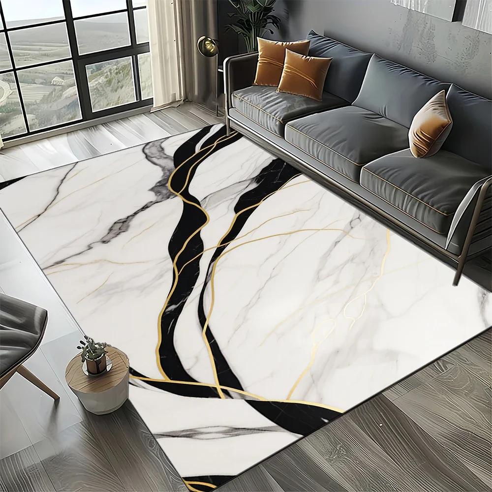 2025 New Style Black White Gold Marble Fashion 3D Carpet Rug for Living Room Bedroom Home Sofa Decoration,Kid Non-slip Floor Mat