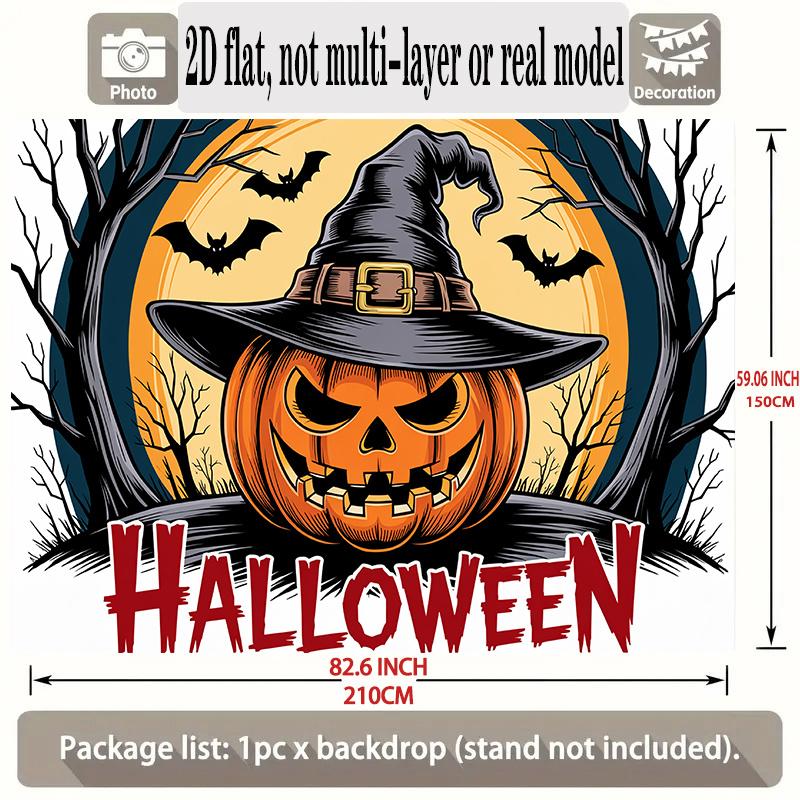 Halloween Backdrop Pumpkin Witch Hat Bats Party Wall Decor