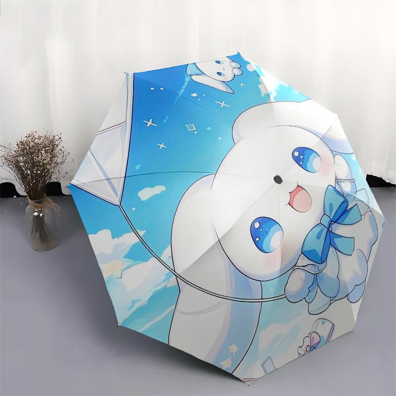 Kawaii,Rabbit Automatic Folding Umbrella Simple 8 Rib Design, Bright Cartoon Pattern, Durable Iron Frame, Suitable For Travel, Outdoor, Beac