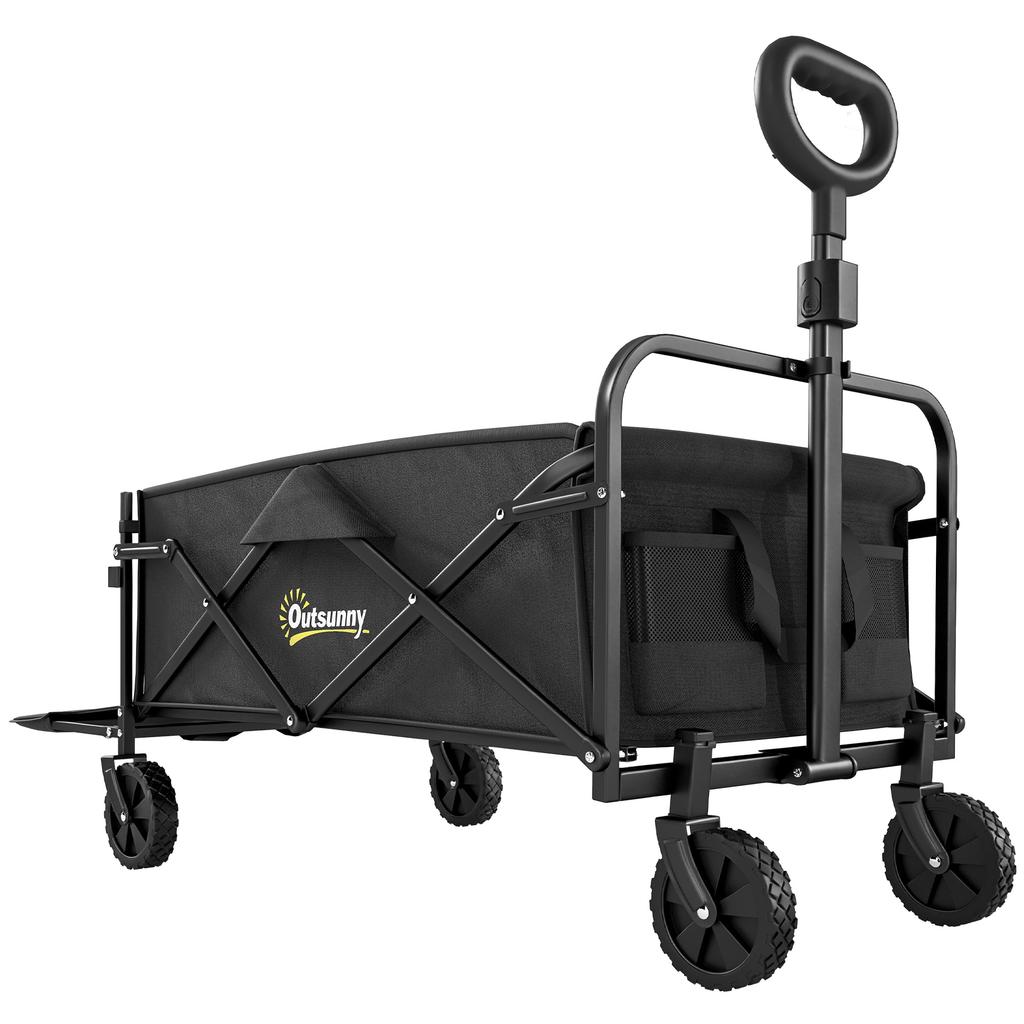 Foldable Garden Cart 72L with Adjustable Handle, in Steel and Oxford Fabric, 114x46x92 cm, Black