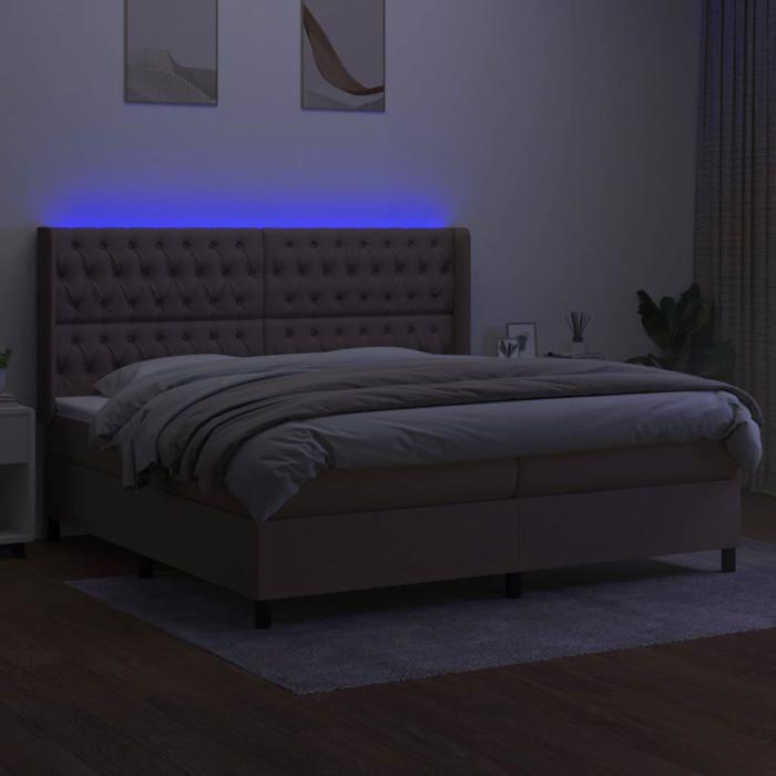 Exclusive House - Slatted Bed Base Mattress and LED Taupe 200x200 Cm Fabric