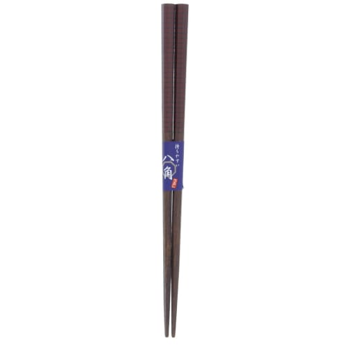 Ishida Japanese-Made Chopsticks, Octagonal, Lined, Wooden (Natural Wood), Lacquered, Pointed, 20.5cm, Black