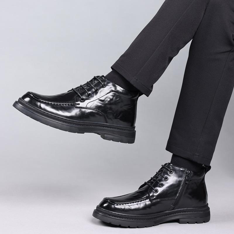 Zimní teplé pánské kožené boty kožené ležérní bavlněné boty společenské šaty vysoké kožené boty sametové pánské boty boty