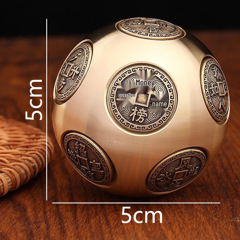 

Gold Inscription Copperware Rotating Ten-Sided Sphere Ornament and Six-Sided Decompression Hand Piece