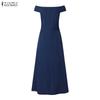 ZANZEA Women Elegant Off Shoulder Sleeveless Pleated Party Dress