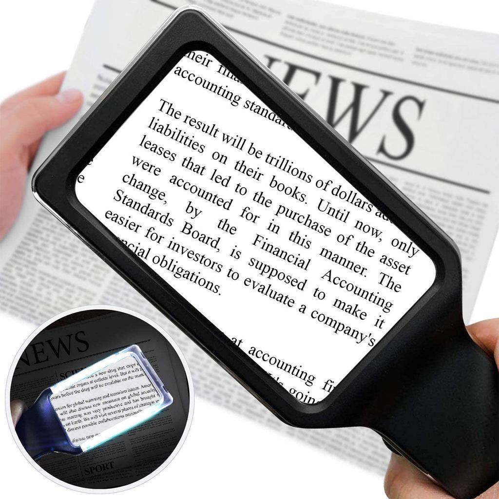 MAGDEPO 4x Magnification LED Handheld Magnifying Glass with Dimmer and Wide Reading Ideal for and Those with Poor Vision Due To Macular Manual