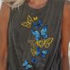 Summer Women Sleeveless Crew Neck Vest Black Contrast Red Blue Fish Motivational Text Print Soft Casual Tank Shirt