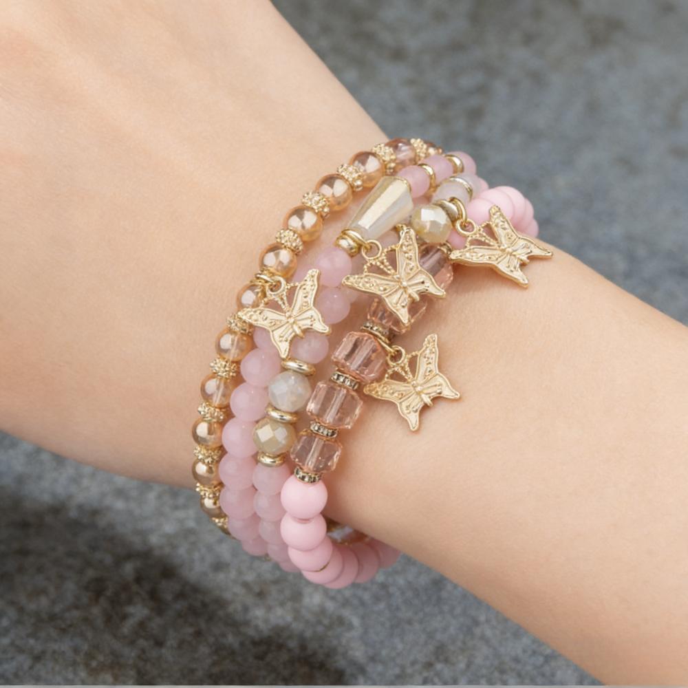 4pcs/1set Bohemian Creative Fashion Jewelry Exquisite Crystal Creative Bracelet Many-layered Butterfly Beaded Bracelet Accessory