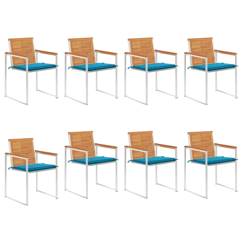 Chaises de jardin lot de 8 avec coussins Bois d'acacia solide