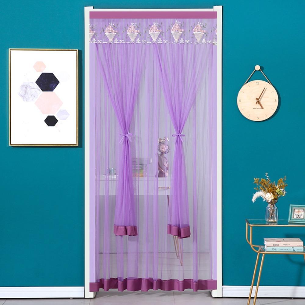 Punching Free Lace Embroidered Door Curtain Double Layer Door Drapes Entrance Curtain  Girl Room