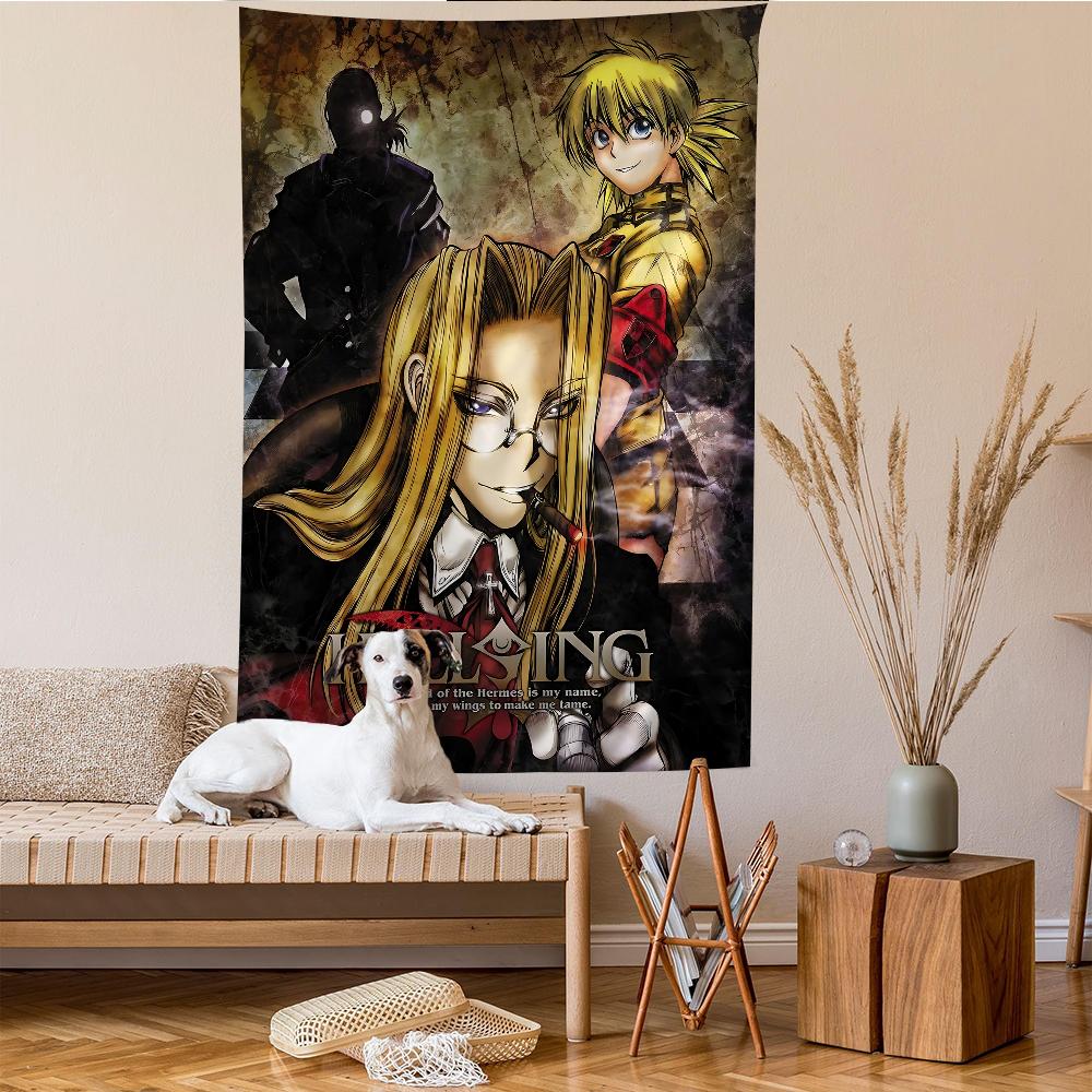 Hellsing Game Anime Tapestry Hippie Flower Wall Carpets Dorm Decor Wall Hanging Home Decor