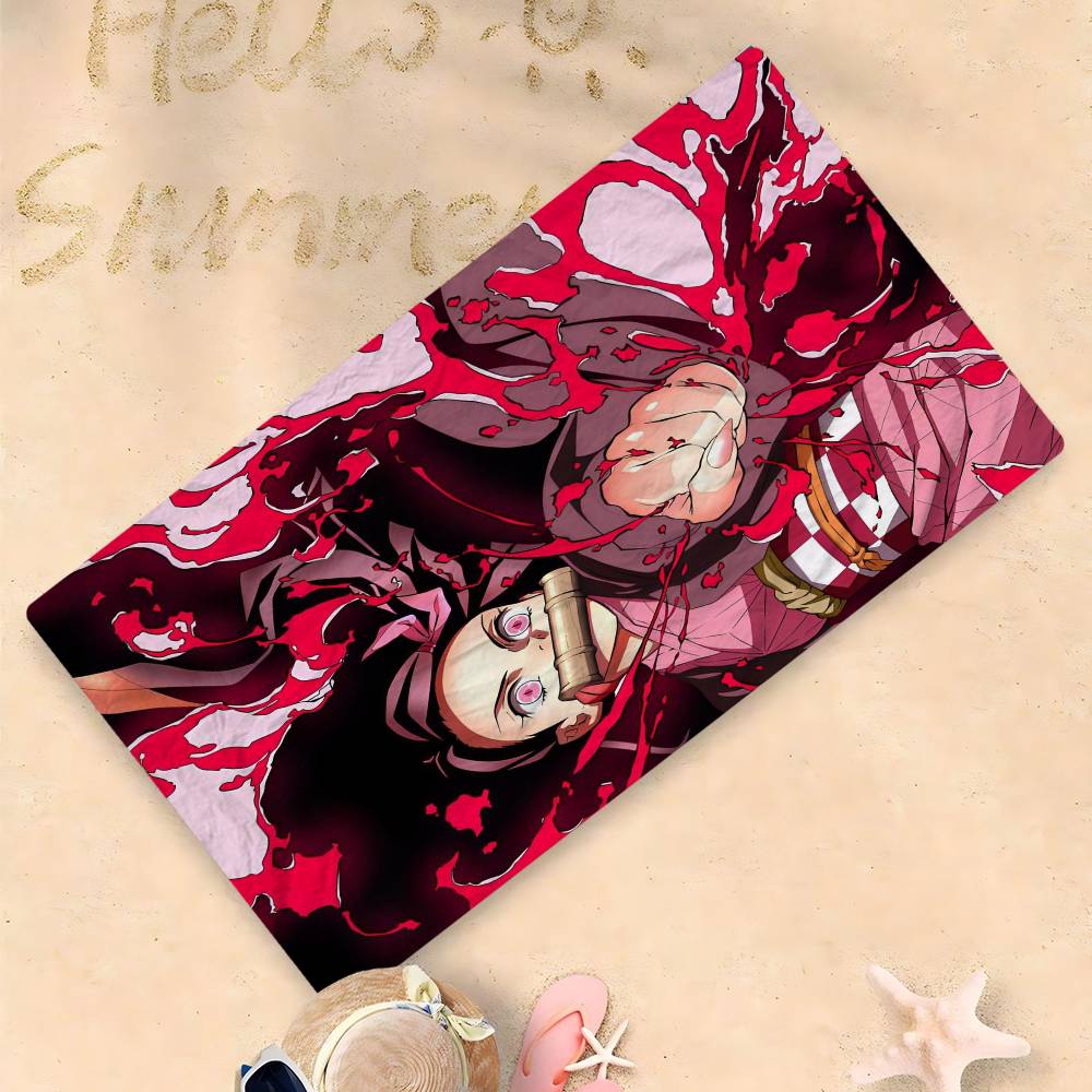 Demon Slayer Nezuko Kamado Cartoon Microfiber Printed Beach Towel Mountain Climbing Yoga Beach Swimming Running Absorbent Towel