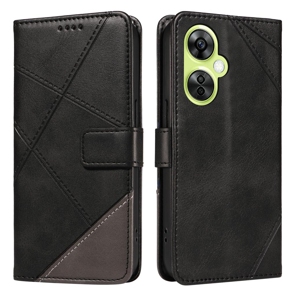 For OnePlus Nord N30 5G/Nord CE 3 Lite 5G Case Leather Geometric Line Wallet Phone Cover with Wrist Strap