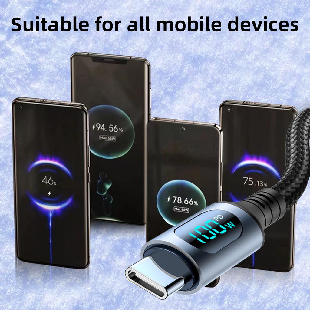 Ultra-Super Fast Charge Cable-6A 120W USB A To Type C Nylon Data Cord with Led Digital Display Cable