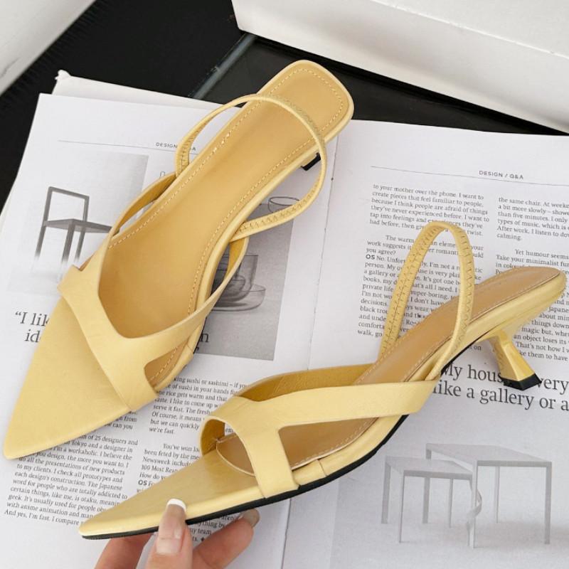 Fashion New Pointed Toe Women Sandals Mid Heels Leopard Open Toe Slide Sandals 2025 Summer New Designer Fashion Thin Heel Party Shoes