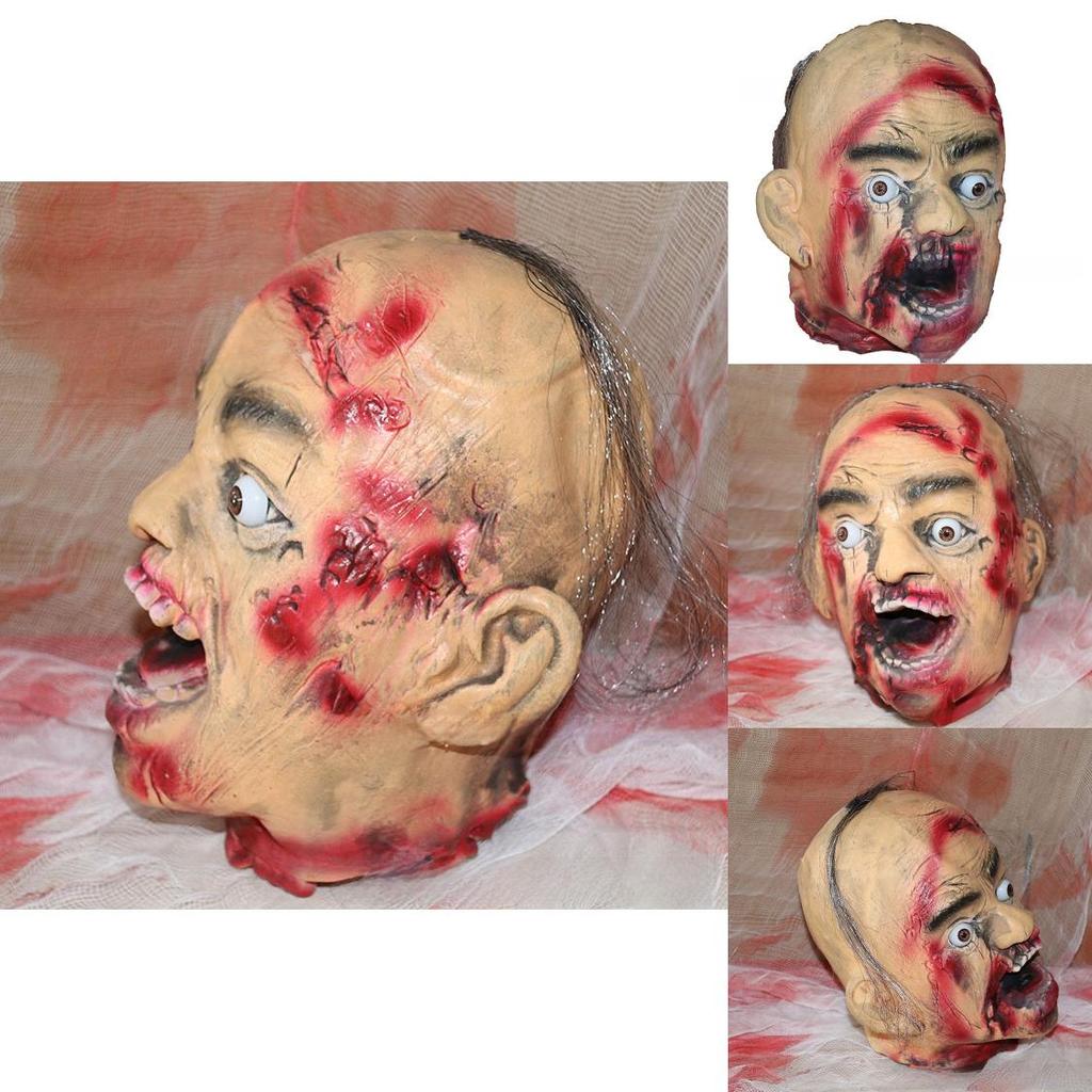Horror Latex Foam Zombie Dry Corpse Hanging Head For Halloween Escape Room Decor And Costume