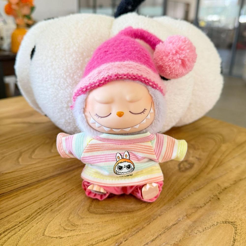 T-shirt and Hat Sitting Labubu Time Cloth 17cm Plush Dolls Clothes  Cotton Doll Accessories