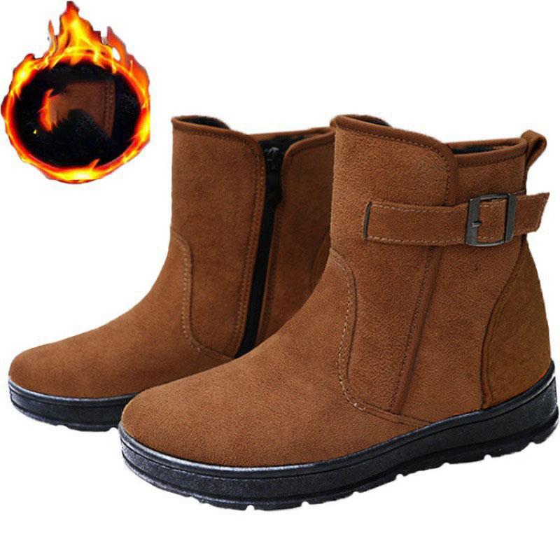 Dame Vinterstøvler Semsket Ankel Snøstøvler Kvinne Varme Fôr Plysj Innersåle Komfortable Botas Mujer Flate Sko Kvinne