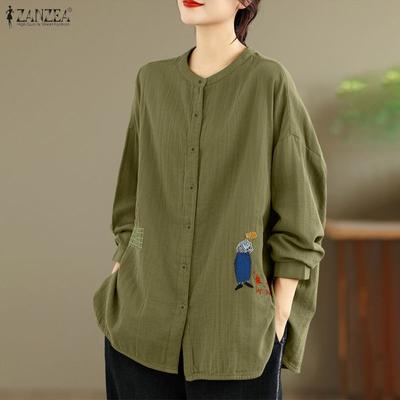 Damen Lässige Rundhals Weite Langarm Print Bluse