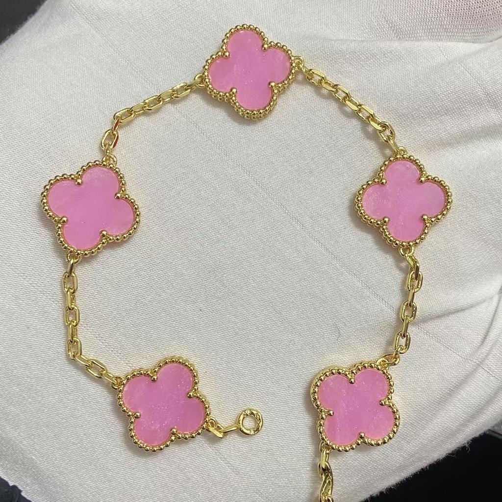 Nouă Versiune Brățară Trifoi cu Patru Foi Cinci Flori Agat Roșu Natural Sidef Alb Brățară Dama Brățară Laser