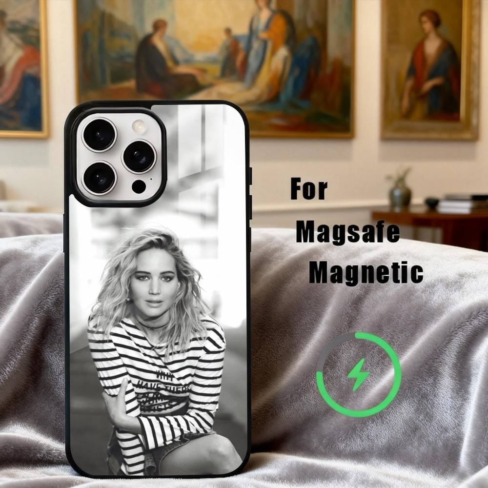 

enchanting J-Jennifer Lawrence Actress Phone Case For iPhone17,16,15,14,13,12,11 Plus,For Magnetic Wireless Charge Cover iPhone12
