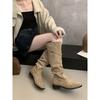 Suede Skinny Boots Khaki Pile Knight Boots Women'S Autumn And Winter Skinny Tall Heel Long Boots