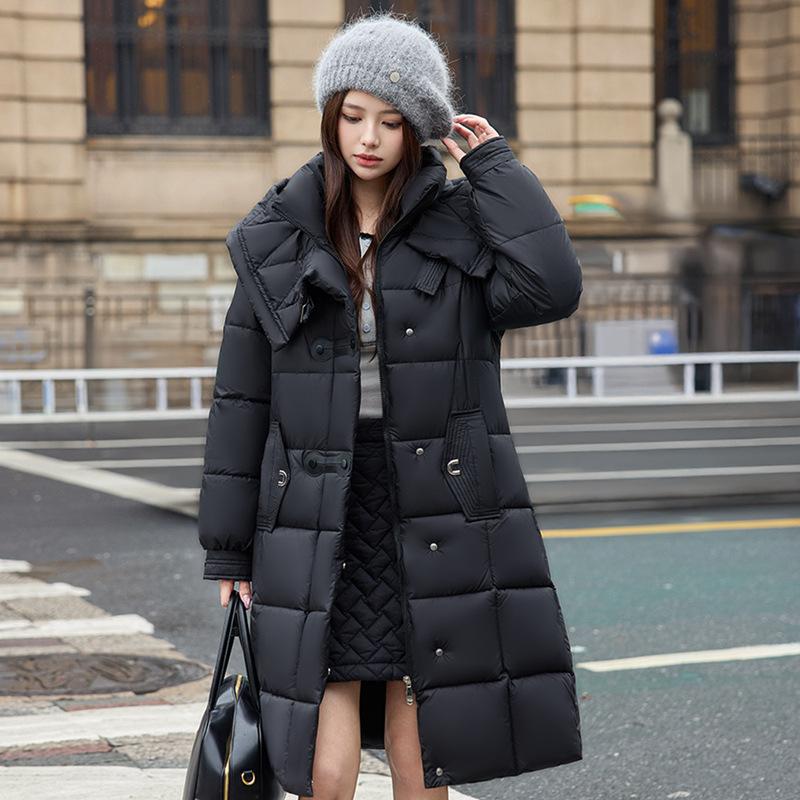 New Down Jacket Women's Long Knee-length Cotton Jacket Waist Slimming Winter Thickened Hooded Jacket for Women